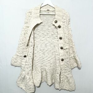 Free People Cream Chunky Knit Cardigan sweater size M